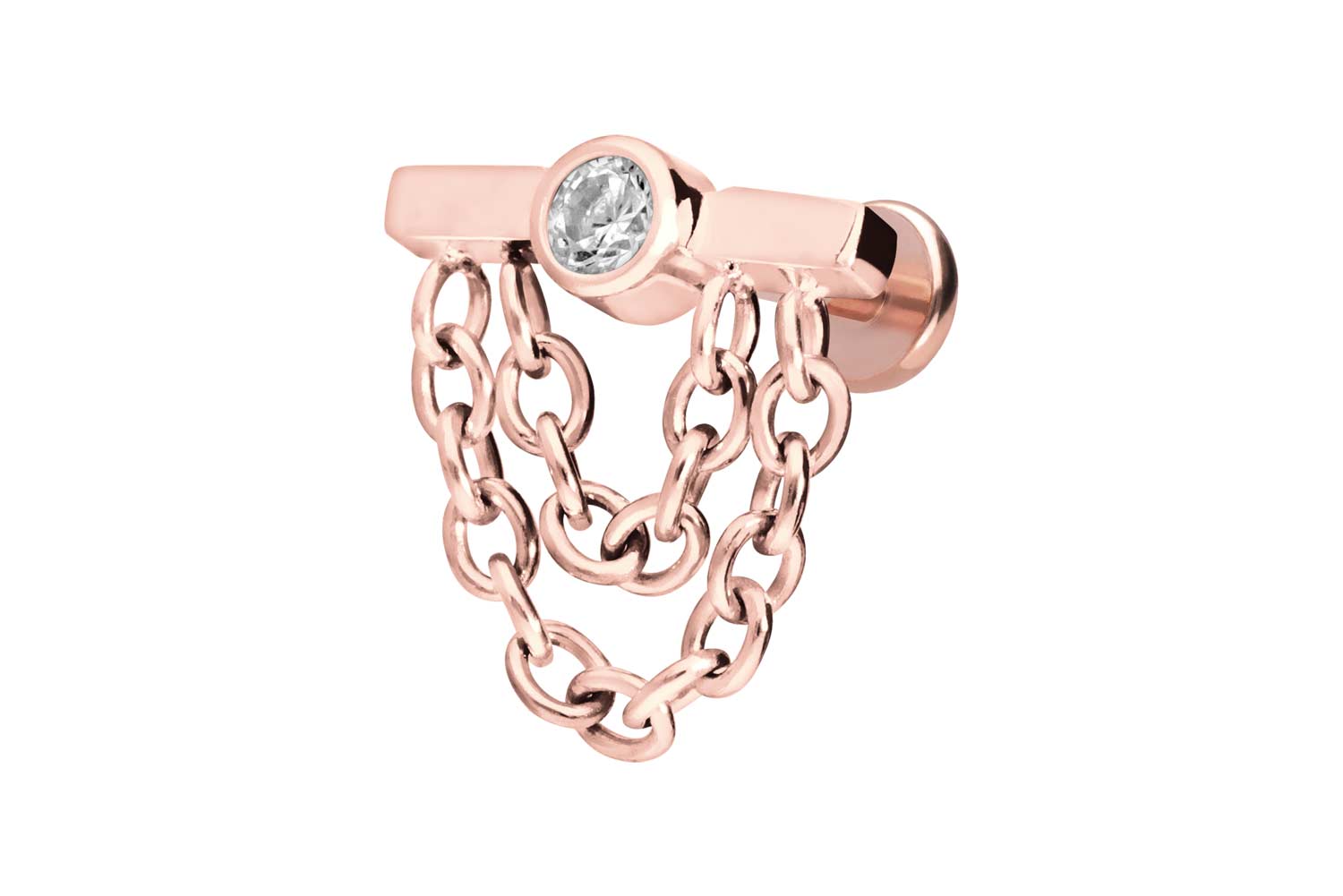 Titan Labret Piercing mit Push Fit BALKEN + KRISTALL + 2 KETTEN